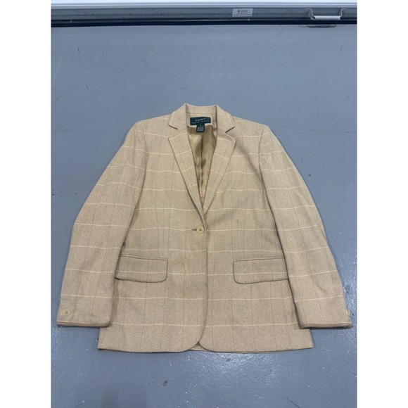 Lauren Ralph Lauren Other - Lauren Ralph Lauren Silk Blazer Beige Windowpane Plaid Lambskin Trim Mens 4